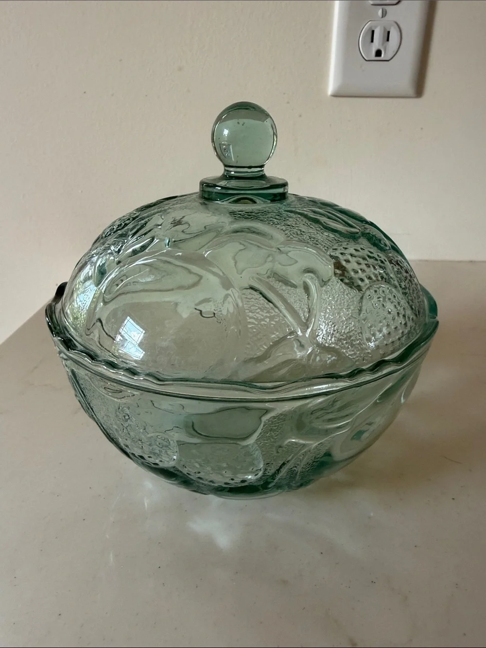 Green Confections Glass Covered Candy Dish in Madeira EUC